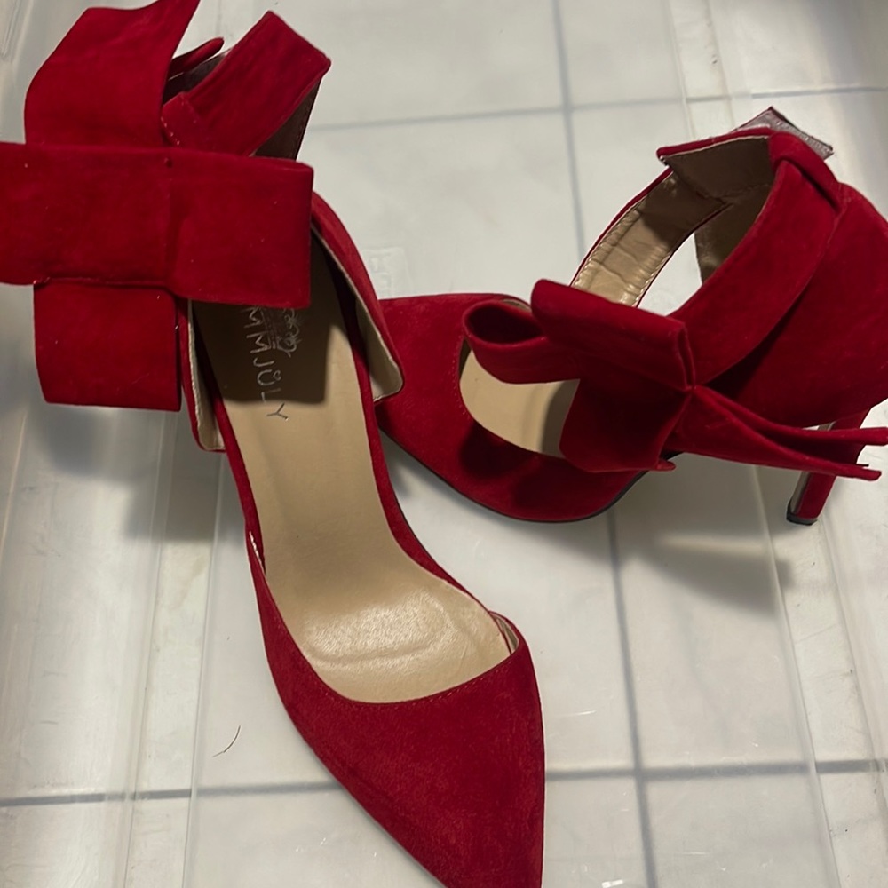 Stylish red ankle strap heel